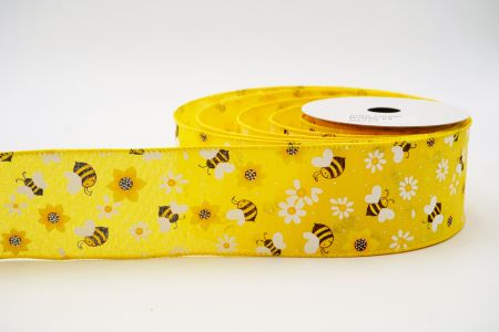 Spring Flower With Bees Collection Ribbon_KF6564GC-6-6_yellow
